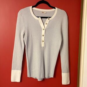 Faherty Women's Button Down Top in Light Blue and Cream